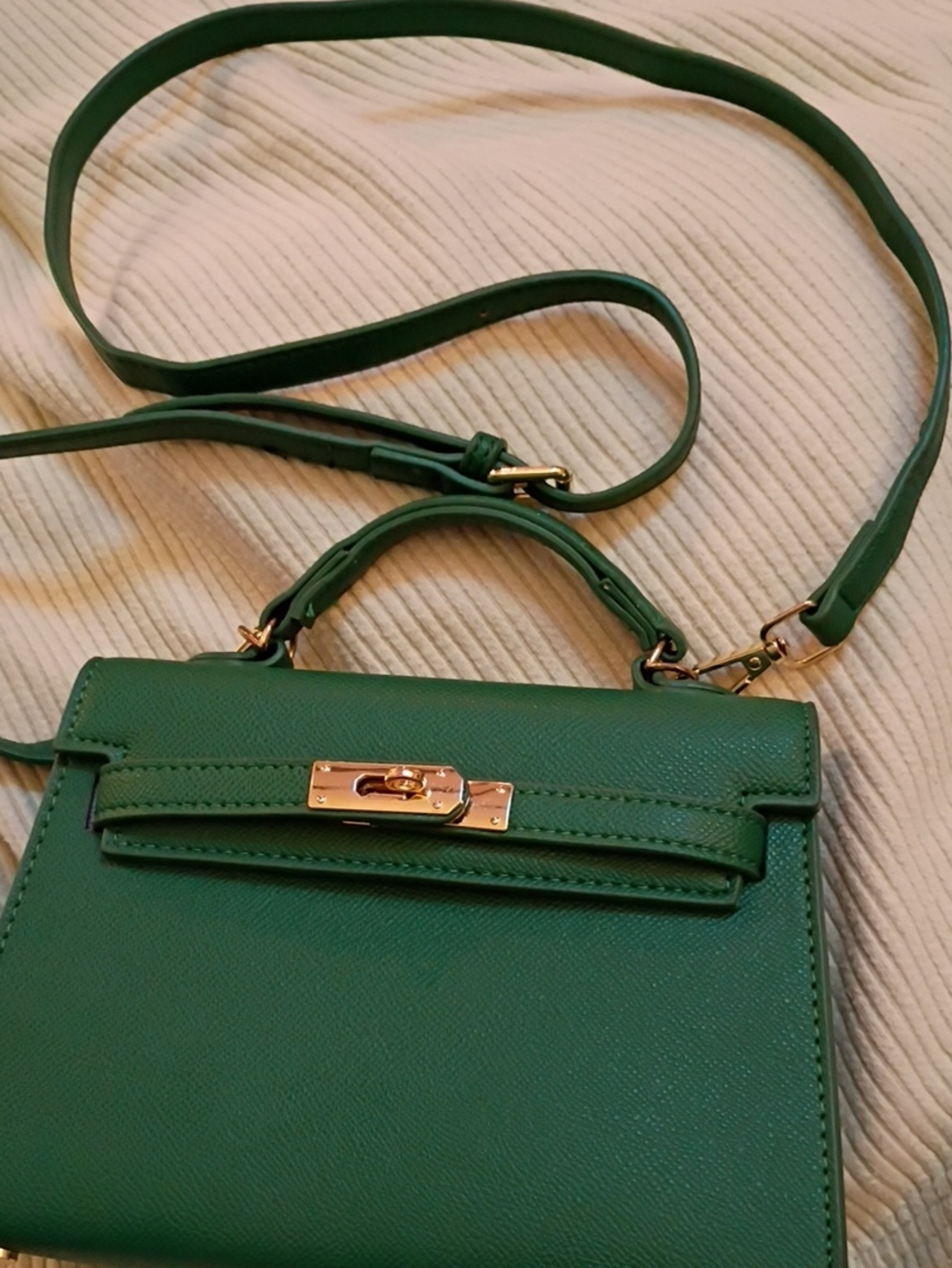 Green Structured Top-Handle Crossbody Bag